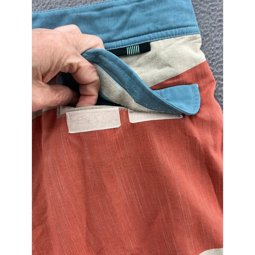 Vissla Mens Board Shorts 32 Rust Orange Beige Blue Colorblock Surf Swim Trunks